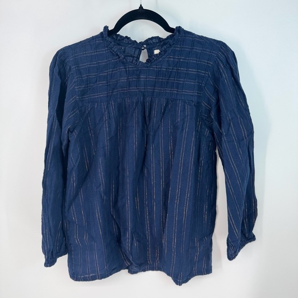 Maeve Metallic Long Sleeve Neck Prairie Blouse - Picture 1 of 6